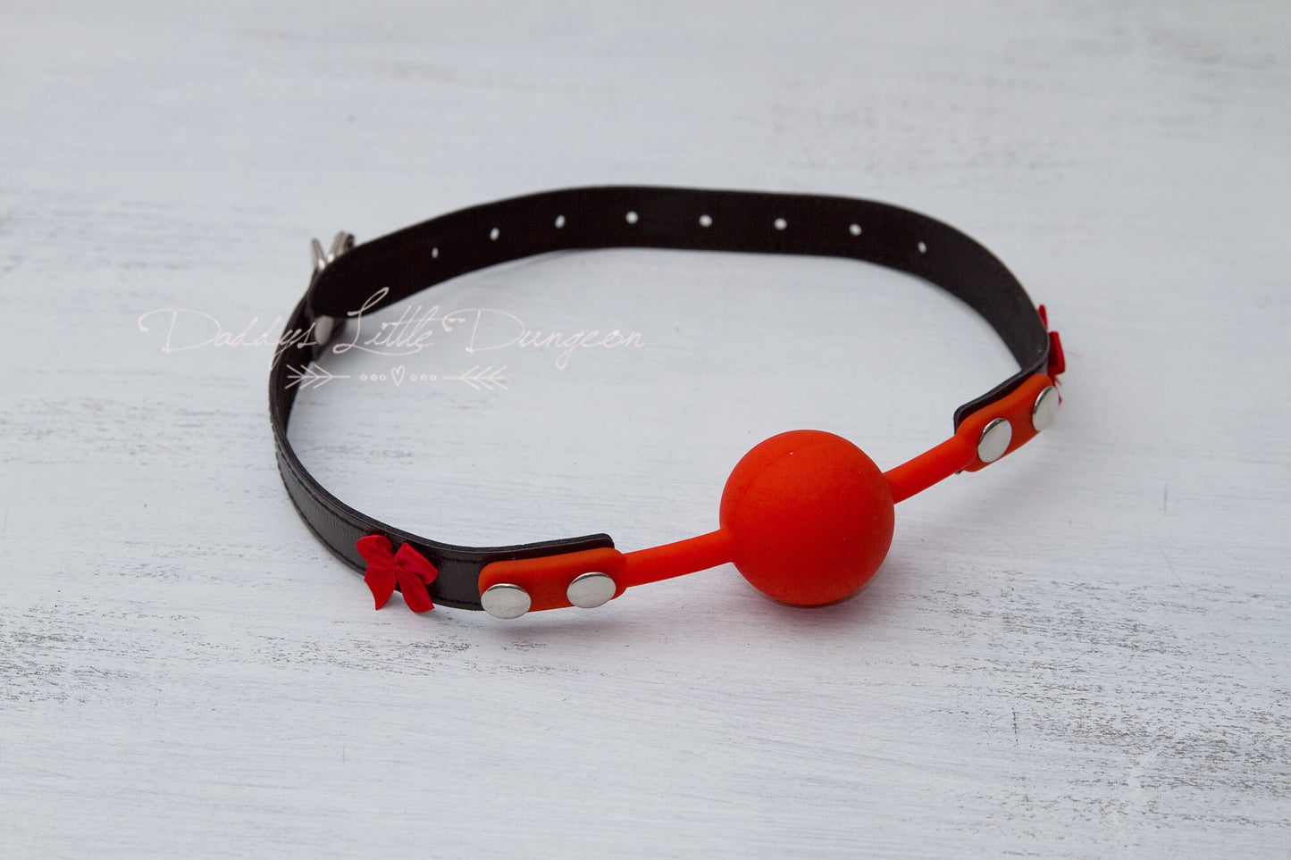 Red BDSM Silicone Bondage Ball Gag Restraint with Bows - DDLG Kink, Daddy's Little Girl, Femdom, Mommy Fetish, mature, mdlg mdlb ddlb abdl