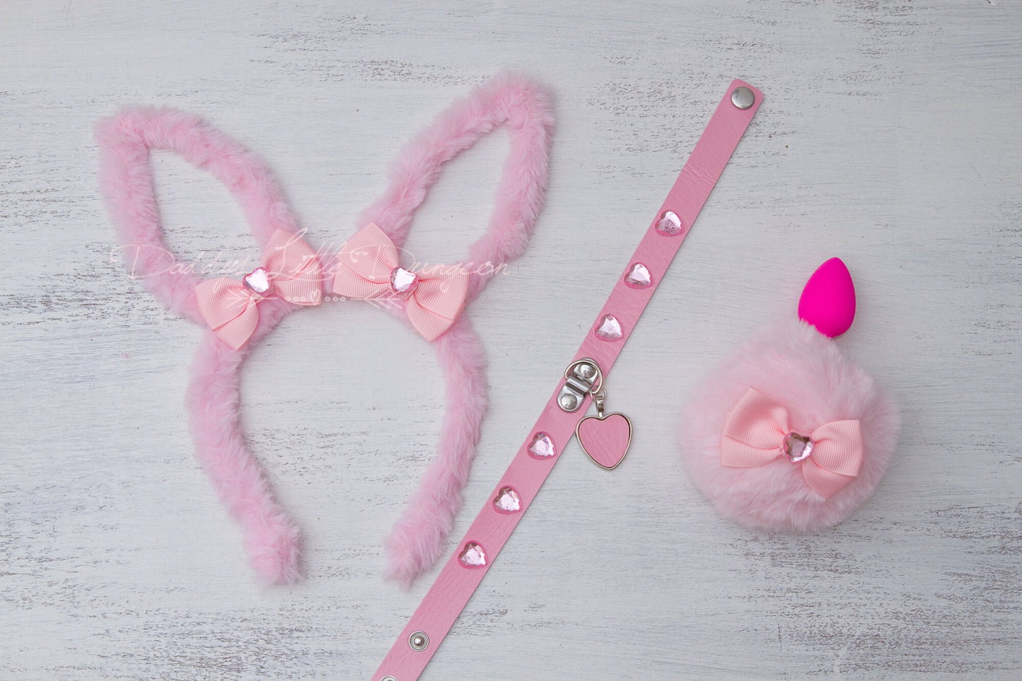 18+ Pretty All Pink Princess Pet Play Set - Bunny Ears, Heart Collar, Anal Butt Plug Rabbit Tail Sex Toy Cosplay Petplay BDSM DDLG mature