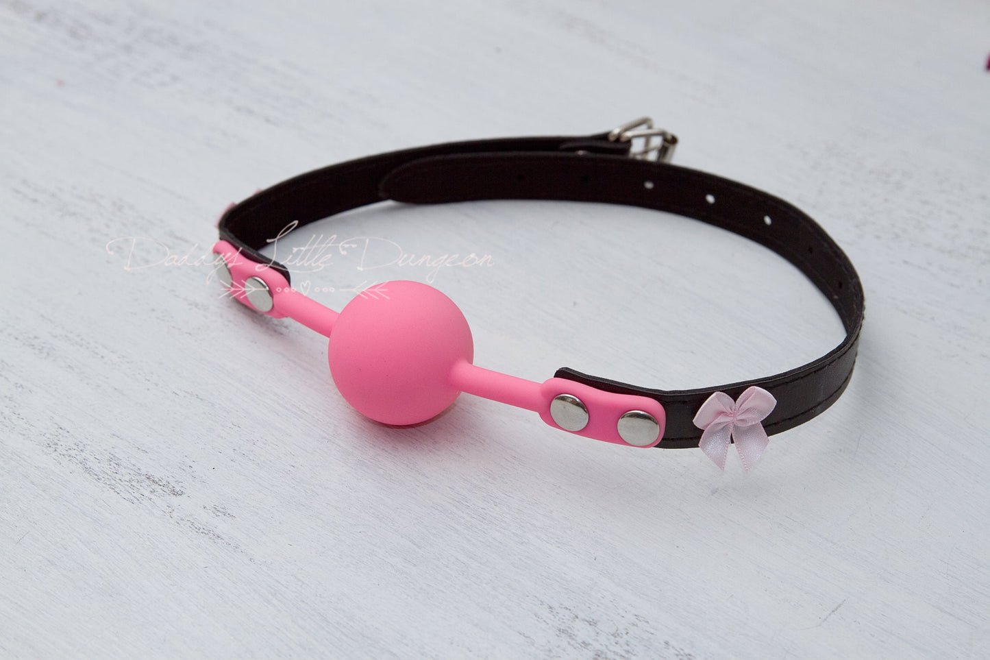 Pink BDSM Silicone Bondage Ball Gag Restraint with Bows - DDLG Kink, Daddy's Little Girl, Femdom, Mommy Fetish, mature, mdlg mdlb ddlb abdl