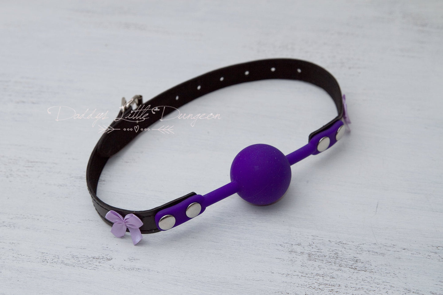 Purple BDSM Silicone Bondage Ball Gag Restraint with Bows - DDLG Kink, Daddys Little Girl, Femdom, Mommy Fetish, mature, mdlg mdlb ddlb abdl