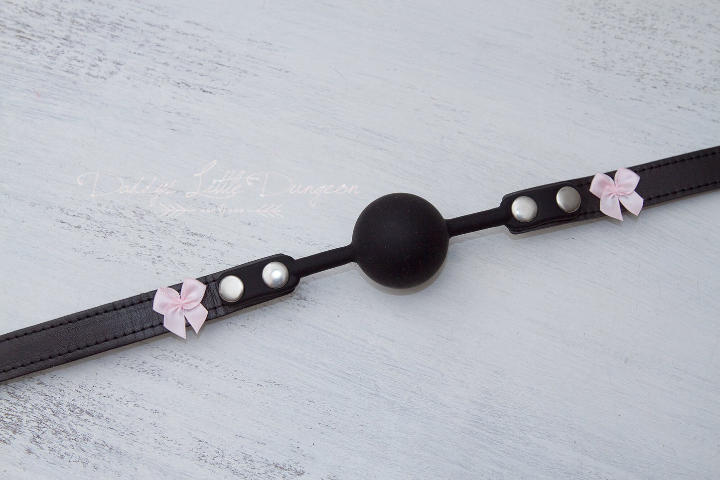 Black BDSM Silicone Bondage Ball Gag Restraint Pink Bows - DDLG Kink, Daddys Little Girl, Femdom, Mommy Fetish, mature, mdlg mdlb ddlb abdl