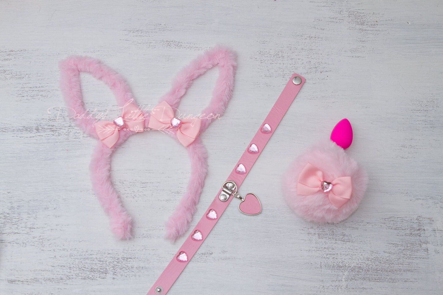 18+ Pretty All Pink Princess Pet Play Set - Bunny Ears, Heart Collar, Anal Butt Plug Rabbit Tail Sex Toy Cosplay Petplay BDSM DDLG mature